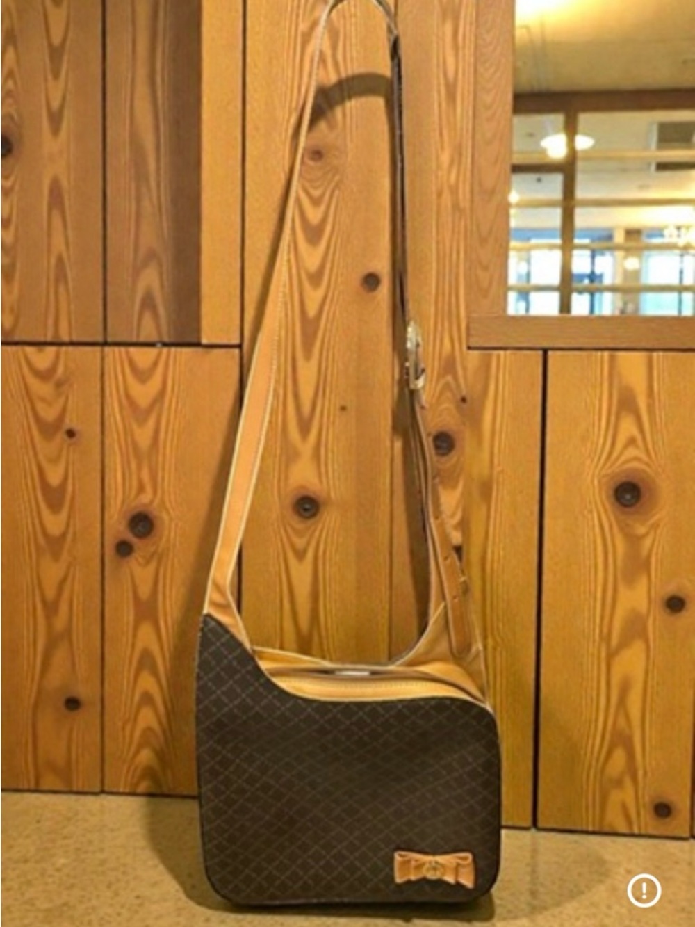 Woman’s La Tour Eiffel  Brown Messenger Bag with Tan Trim and Bow Accent